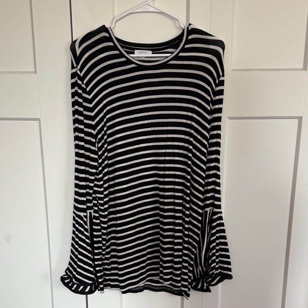 Universal Thread Black and White Striped Long Bell Sleeve Top